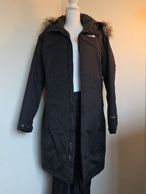 The North Face Hyvent Black Long Down Parka with Faux-Fur Trim